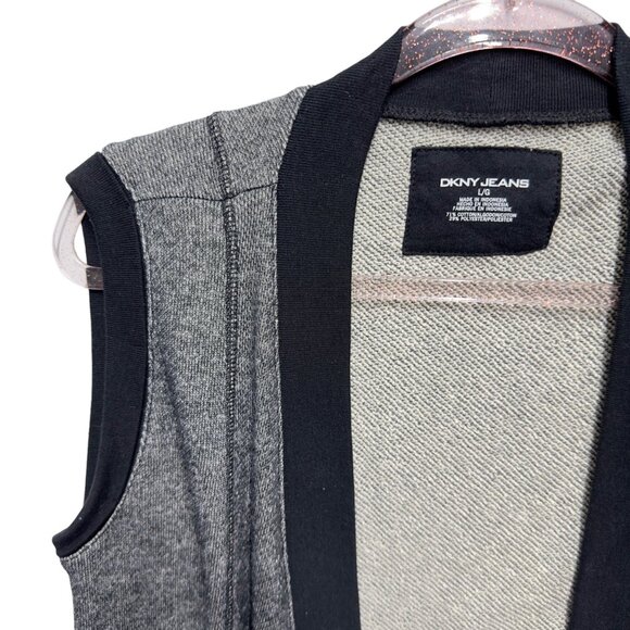 DKNY Terry Knit Sweater Cardigan Vest Jacket Open Front - Picture 3 of 8